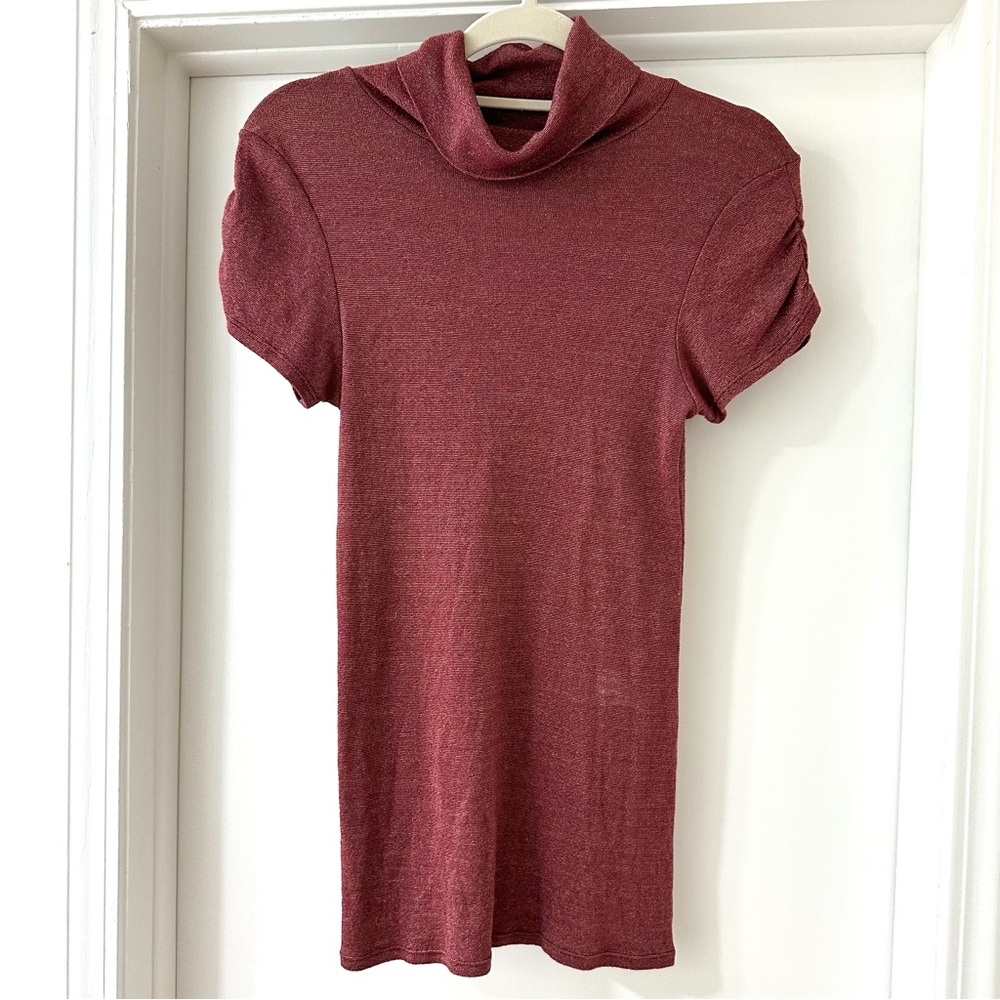 Michael Stars Dark Red Metallic Shine Short Cap Sleeve Top, One Size Fits Most